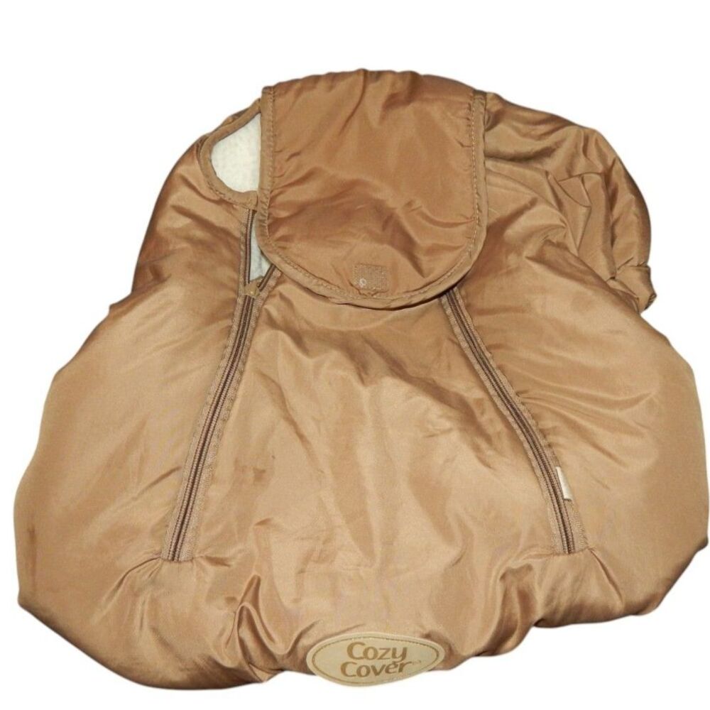 COZY COVER tan & cream insulated dual-zipper winter infant baby carseat cover - Picture 1 of 7